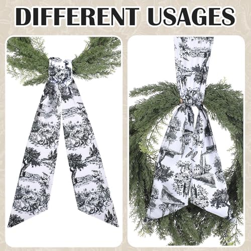 Black Wreath Sash for Front Door - 2 Pcs French Toile Accents for Home Decor