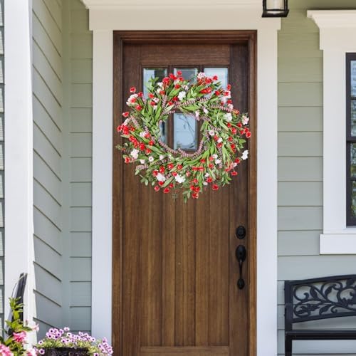 26 Inch Artificial Spring Wreath with Wildflowers for Front Door Decor