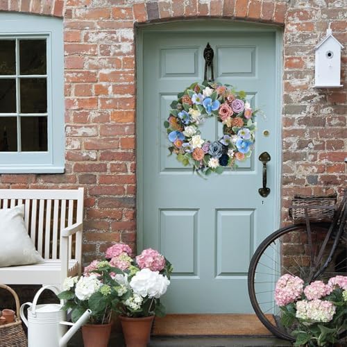 22-inch Blue Orchid Hydrangea Wreath for Front Door