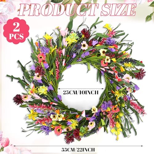 Hotop 2 Pcs Spring Summer Door Wreath for Front Door