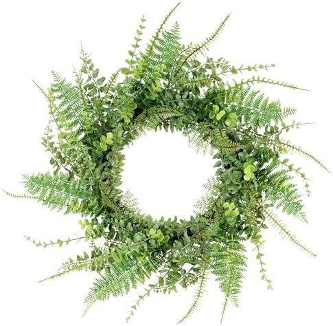26 Inch Handmade Green Fern Wreath for Front Door Decoration