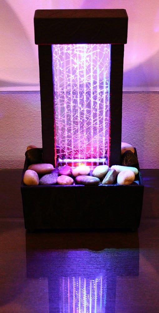 Natures Mark 10 Inch H Crackled Glass Water Fountain with LED Lights