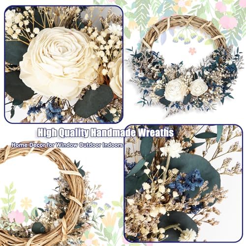 18 Preserved Flowers and Greenery Wreath Natural Dried Farmhouse Decor