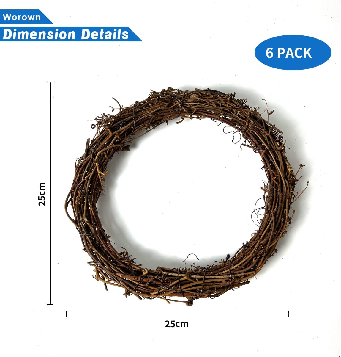 Worown 6 Pcs 10 Inch Natural Grapevine Wreaths for DIY Crafts