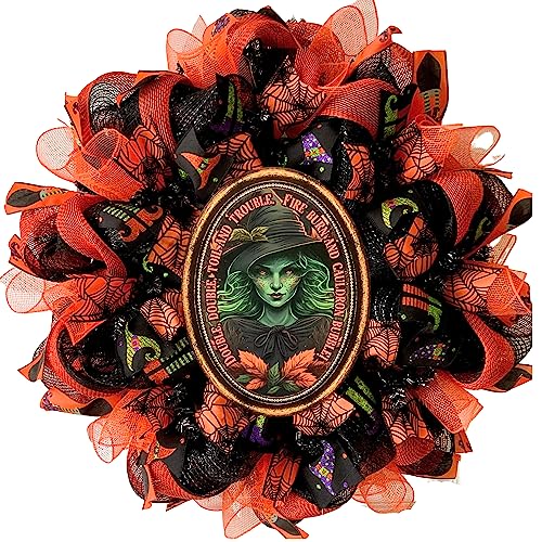 Double Double Toil and Trouble Witch Halloween Wreath 24 Inch