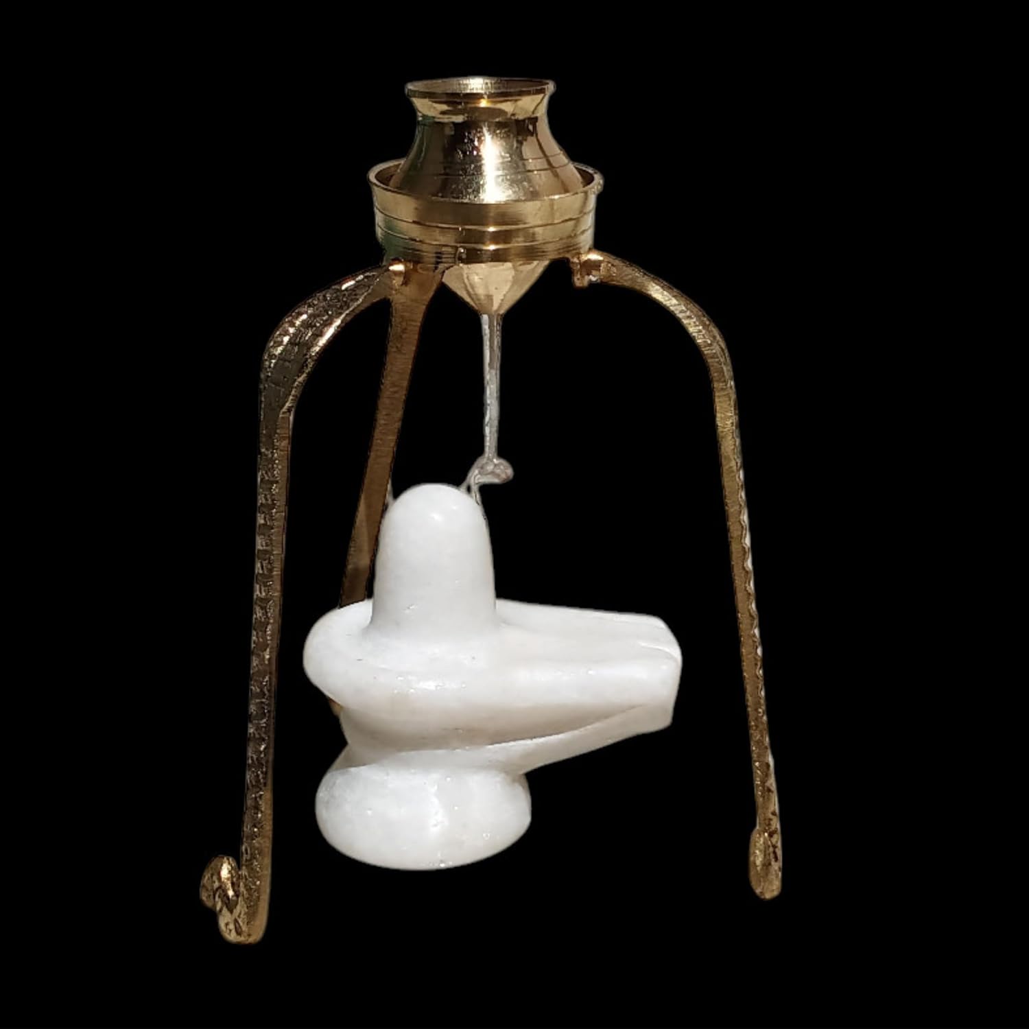 Brass Tripai Lota with White Marble Shivling for Pooja