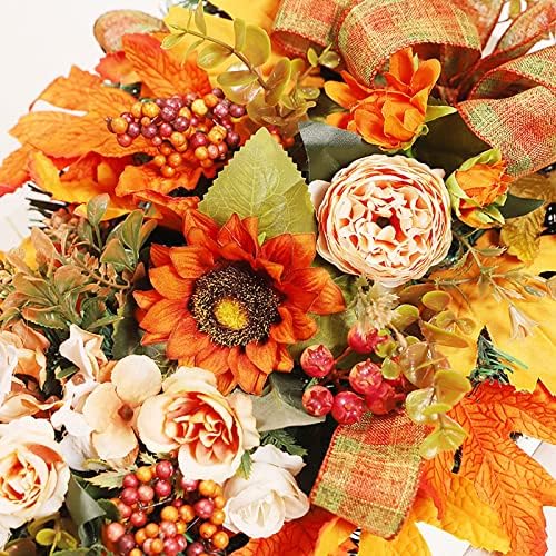 Fall Teardrop Wreath for Front Door 216 Thanksgiving Decor with Pumpkins and Maple Leaves
