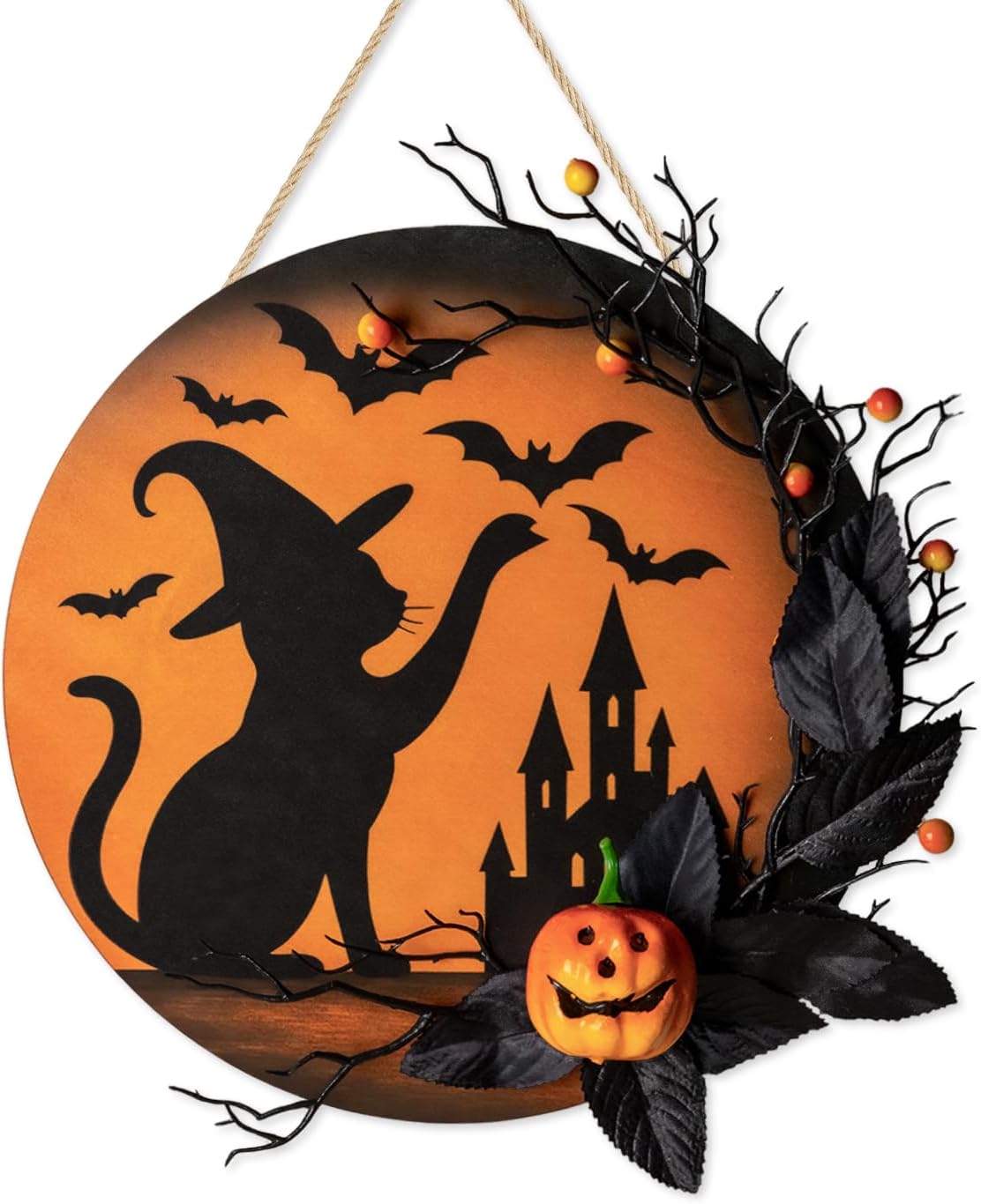 Halloween Wreath Front Door Decor 12 Inch Wood Wreath