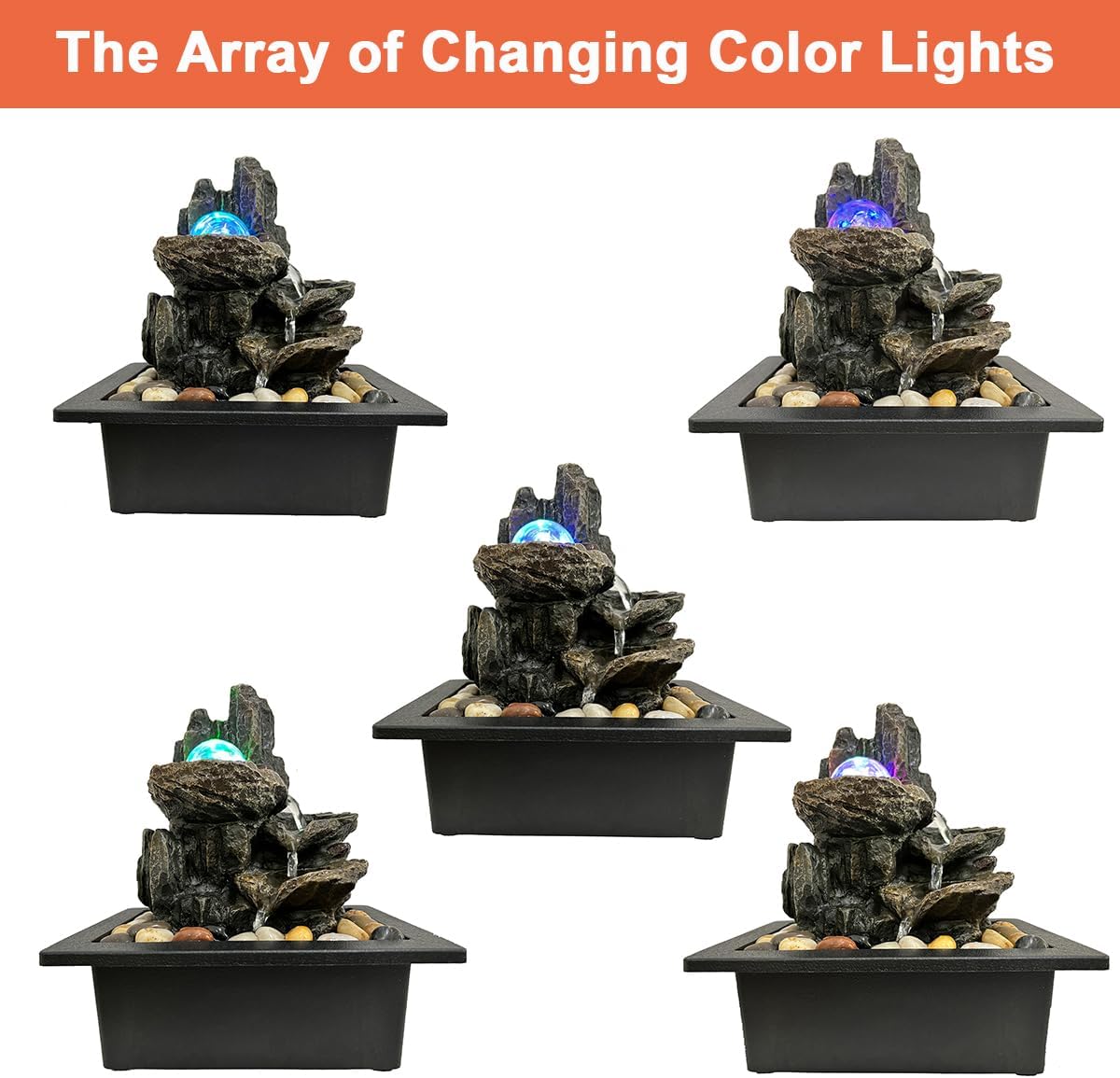 Indoor Rotating Waterfall Fountain with LED Lights and River Rocks