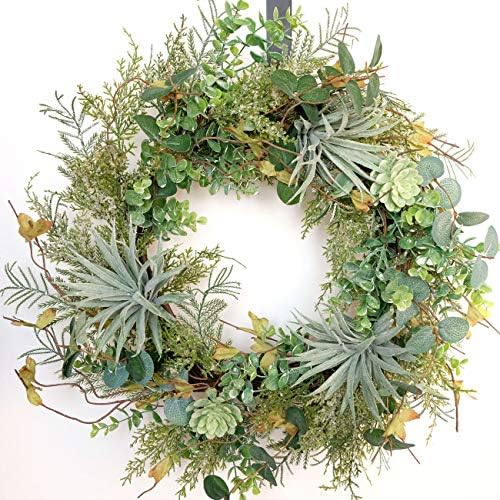Idyllic 22 Inch Artificial Succulent Wreath for Front Door and Home Decor