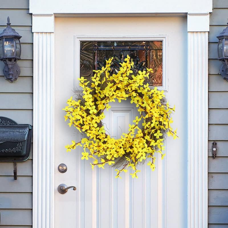 16 Inch Yellow Forsythia Door Wreath with Artificial Dried Branches