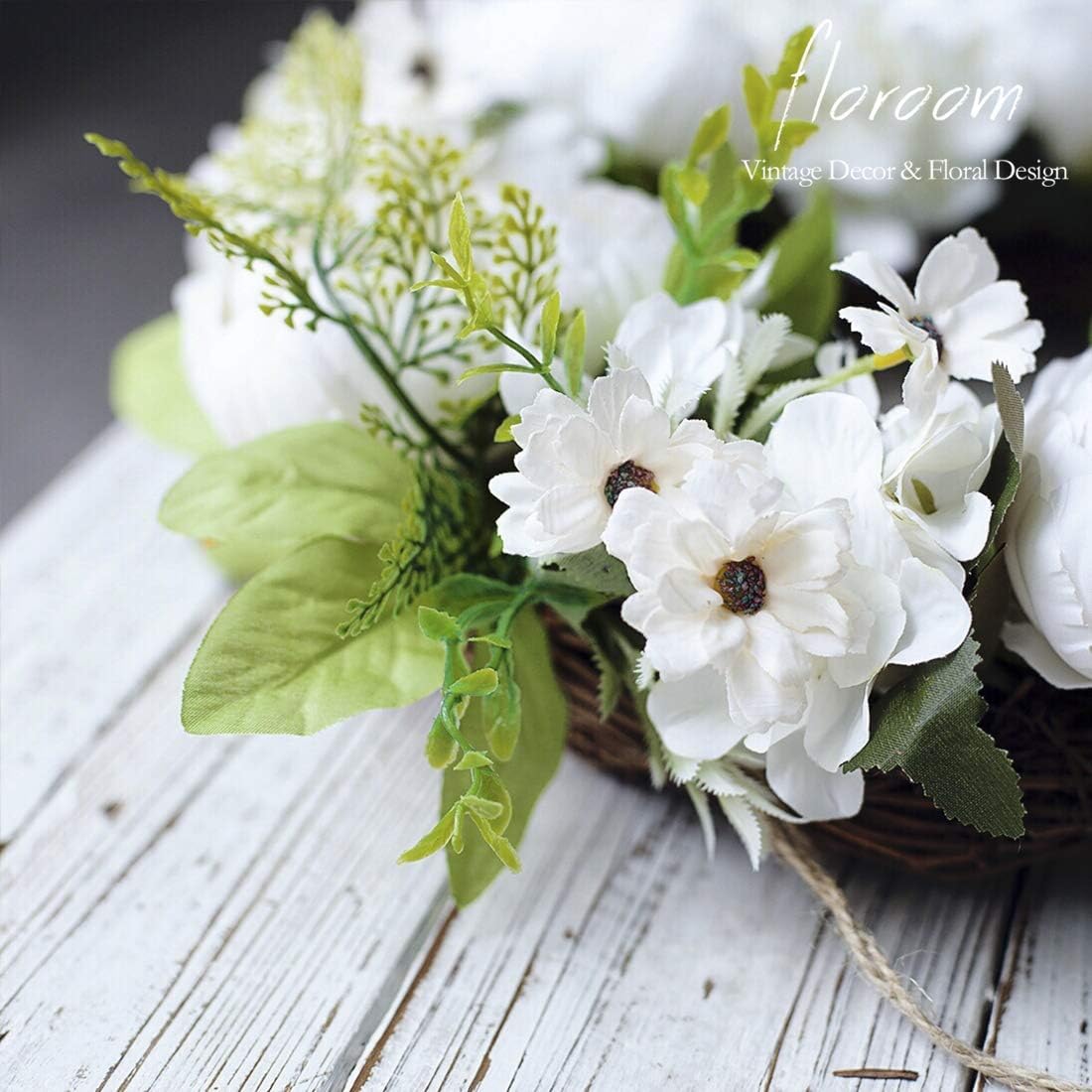 Floroom Artificial White Peony Wreath 15-16 Inches