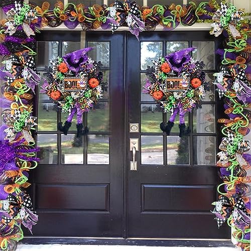 Vofuly 20 Inch Halloween Wreath with Witch Legs