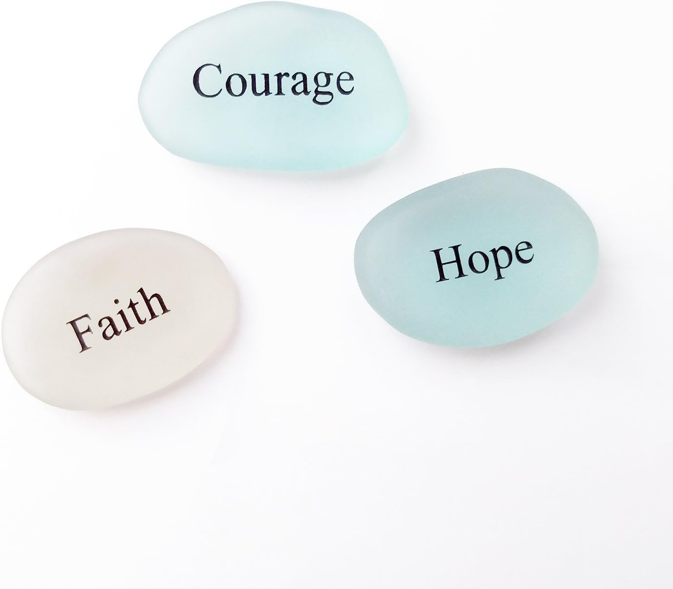 Courage Faith Hope Engraved Sea Glass Stones Set of 3