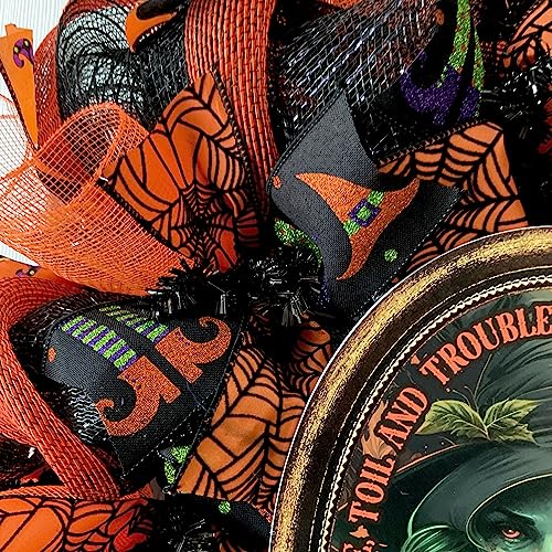 Double Double Toil and Trouble Witch Halloween Wreath 24 Inch