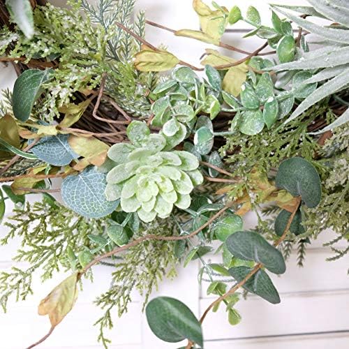 Idyllic 22 Inch Artificial Succulent Wreath for Front Door and Home Decor