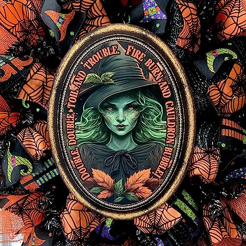 Double Double Toil and Trouble Witch Halloween Wreath 24 Inch