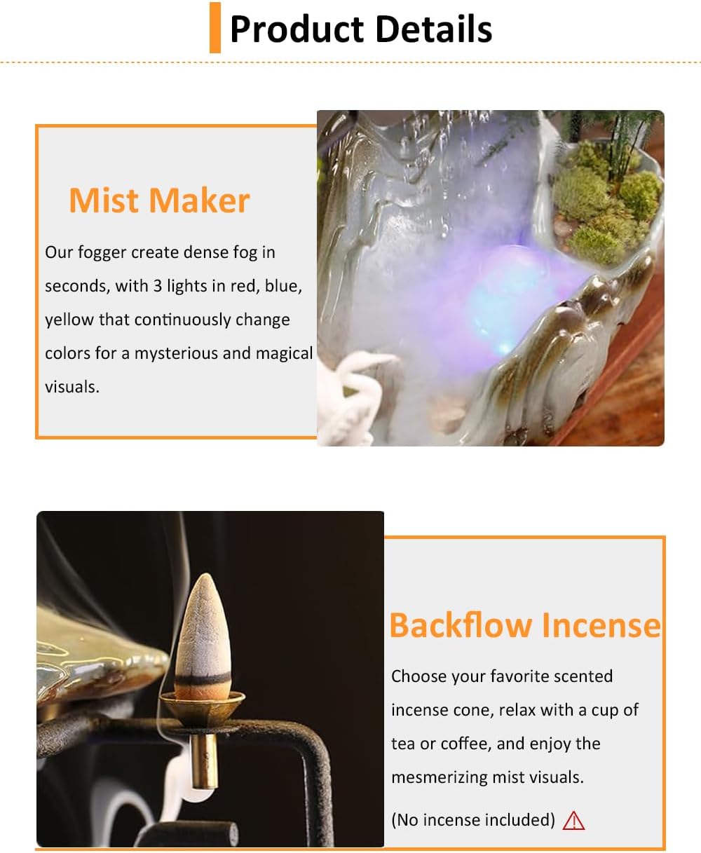 CIFUPUQU Crane Tabletop Water Fountain with Mist and LED Light