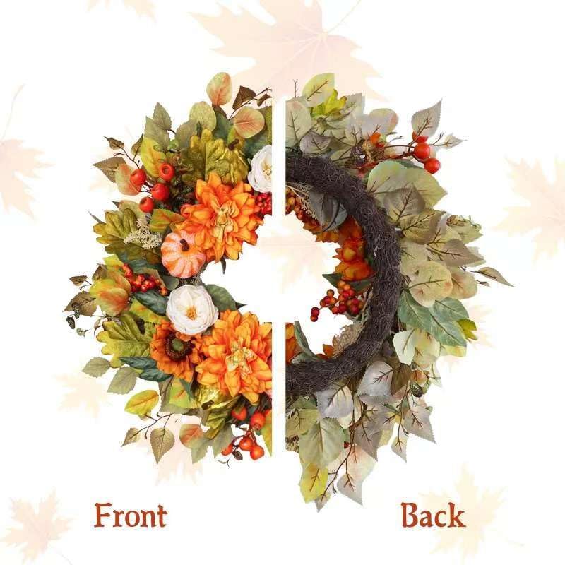 24 Inch Fall Wreath with Pumpkins and Berries