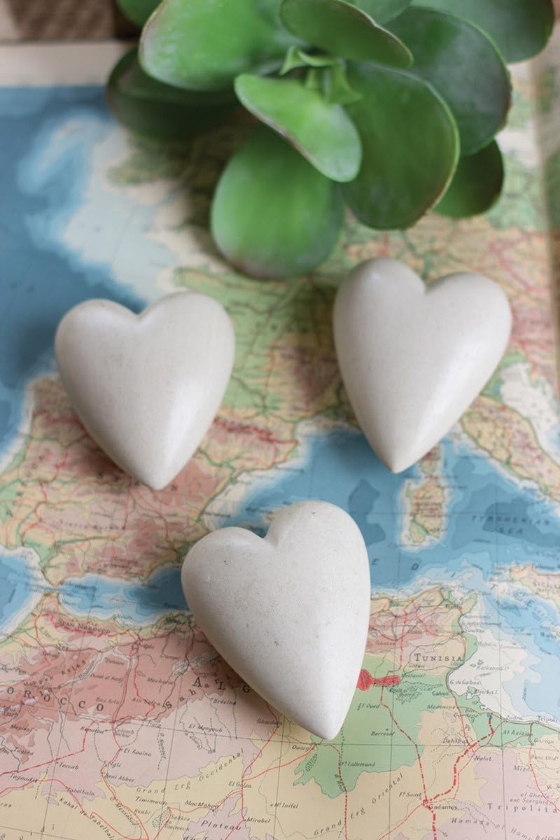 KALALOU Set of Six Hand Carved Stone Heart Light Grey
