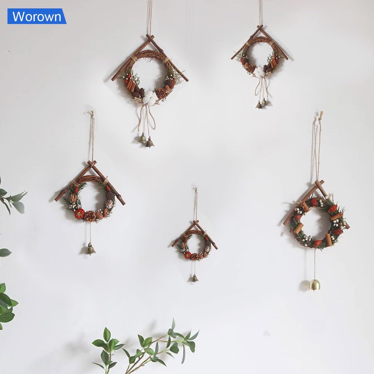 Worown 20 Pcs 3 Inch Natural Grapevine Wreaths Set