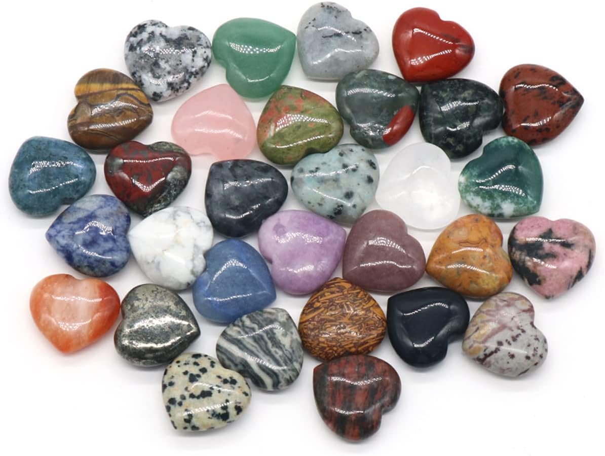 LE SKY 20 Pcs Natural Heart Shape Healing Crystal Agate Chakra Beads