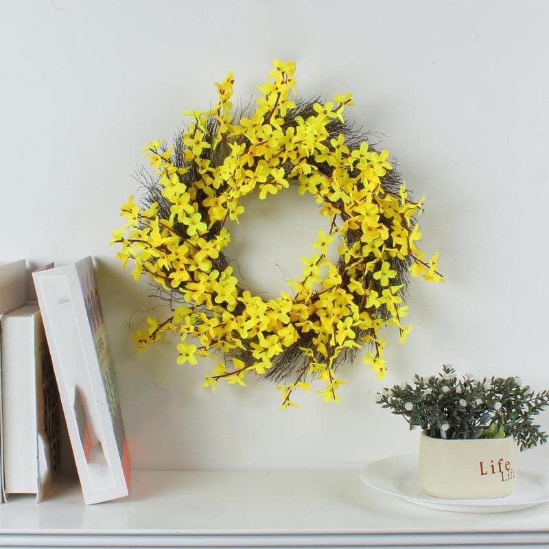 16 Inch Yellow Forsythia Door Wreath with Artificial Dried Branches