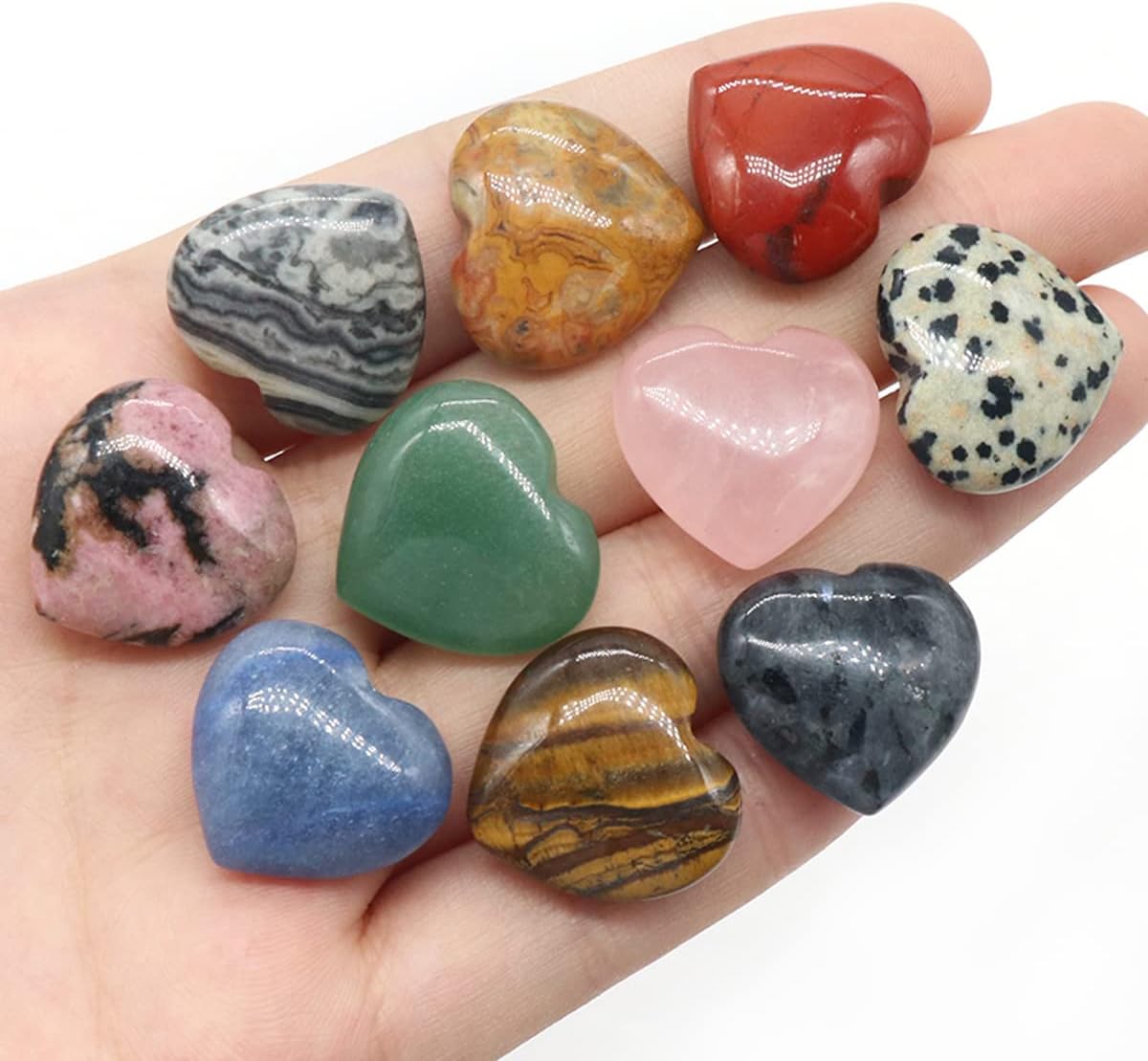LE SKY 20 Pcs Natural Heart Shape Healing Crystal Agate Chakra Beads