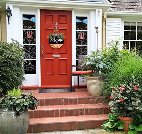 CHIJIRE Welcome Sign Front Door Decor Round Wreath 12 Inch