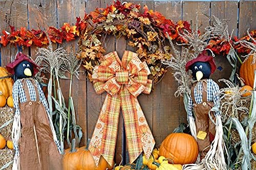 Large Fall Pumpkin Bow Wreath for Thanksgiving and Autumn Decor