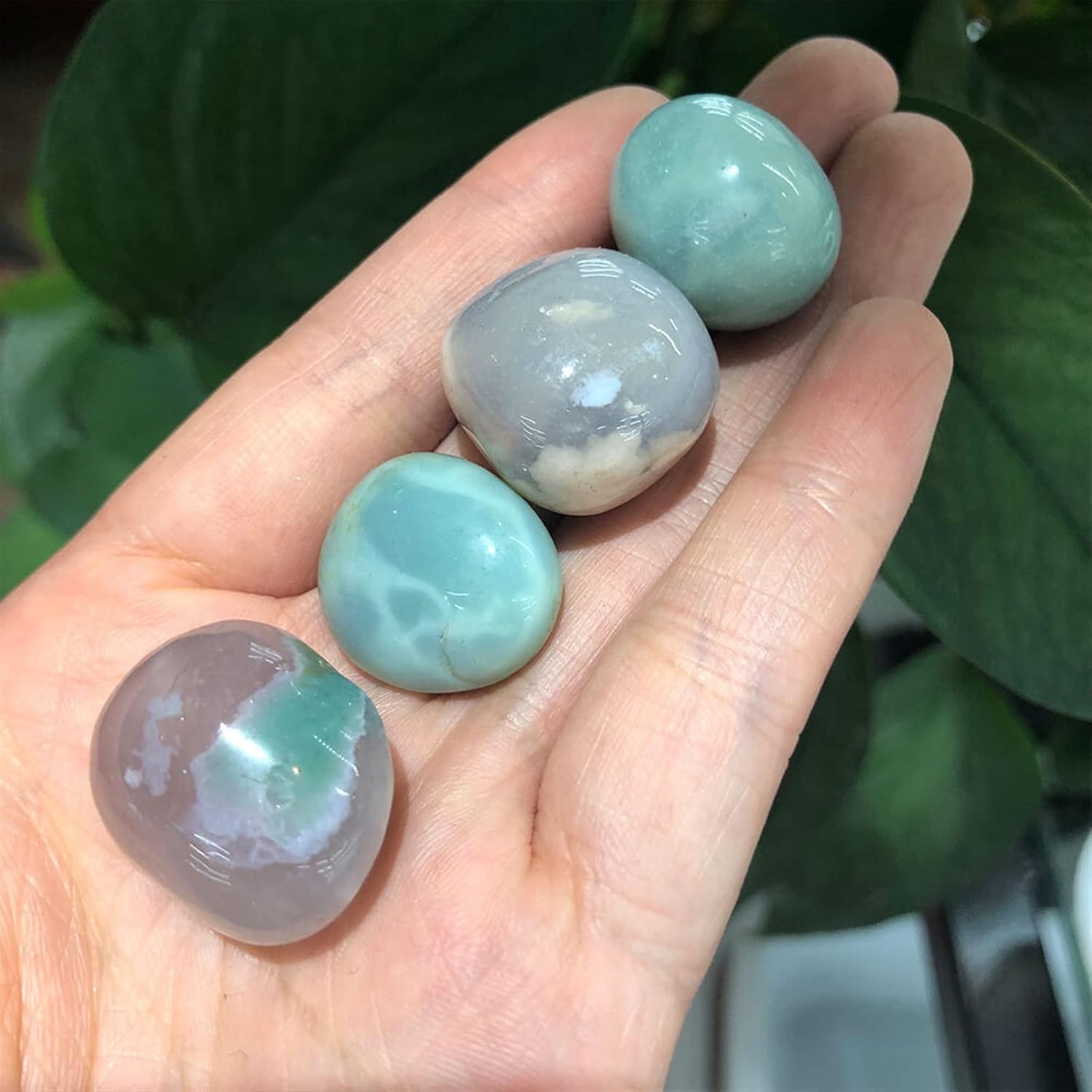 1pc Natural Green Sakura Agate Tumbled Stone Home Decor