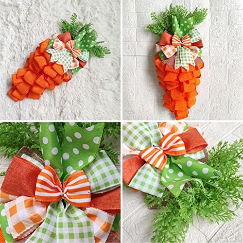 Easter Carrot Wreath with Striped Bow for Front Door