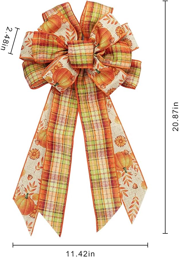 Large Fall Pumpkin Bow Wreath for Thanksgiving and Autumn Decor