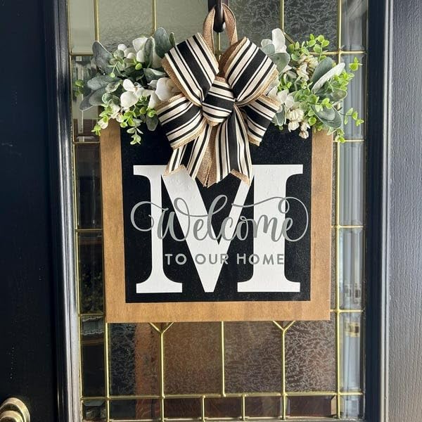 2025 Welcome Wreath for Front Door - 14x12 Inch Farmhouse Sign