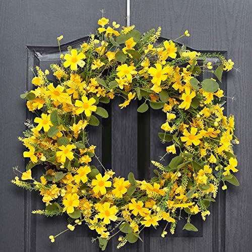 JFLORU 22 Inch Yellow Daisy Spring Wreath for Front Door and Home Decor