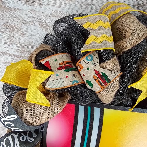 Pencil Teacher Classroom Wreath Black Yellow