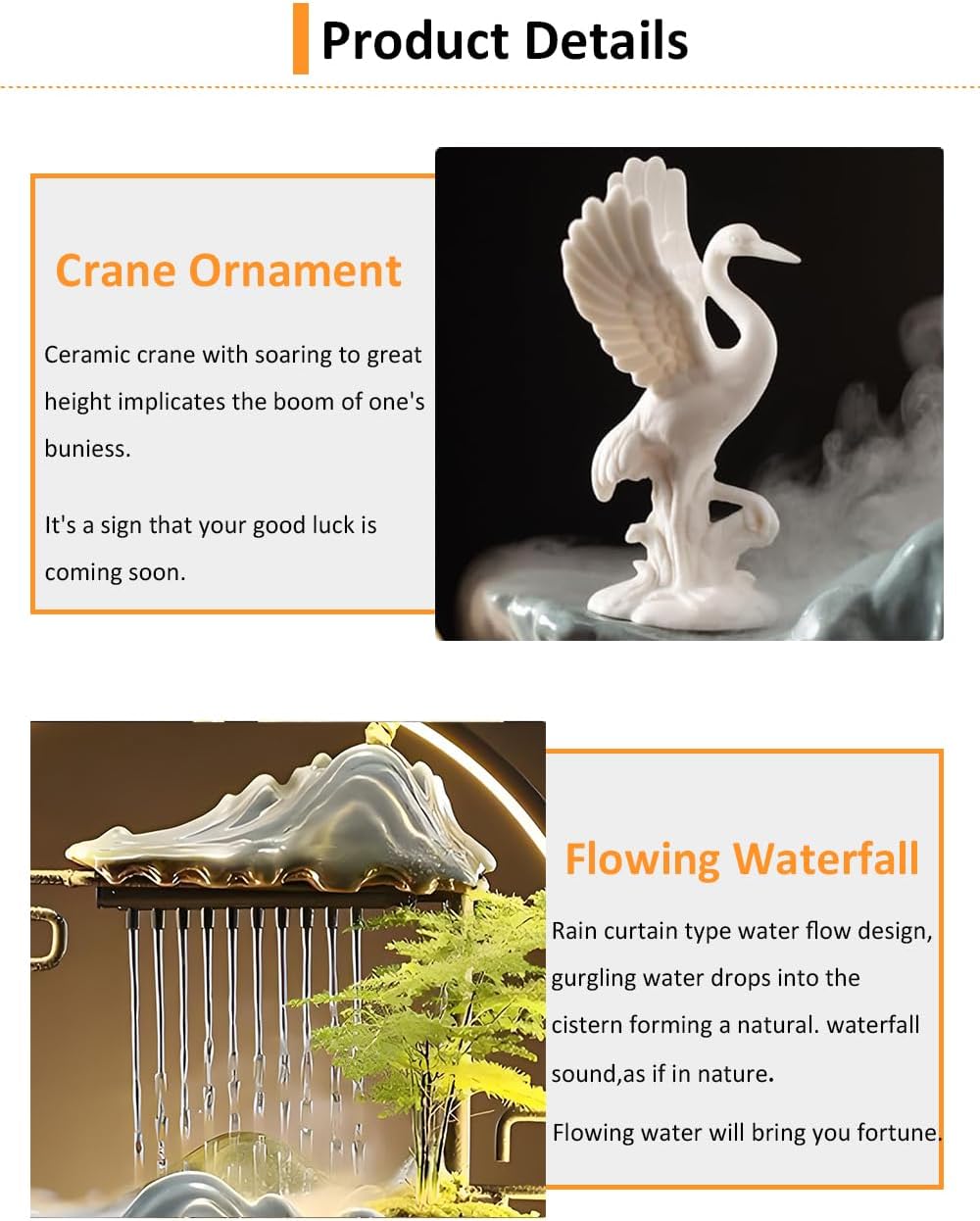 CIFUPUQU Crane Tabletop Water Fountain with Mist and LED Light