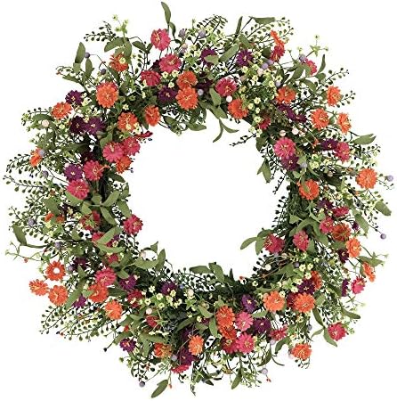 30 Inch Green and Red Artificial Daisy Wreath