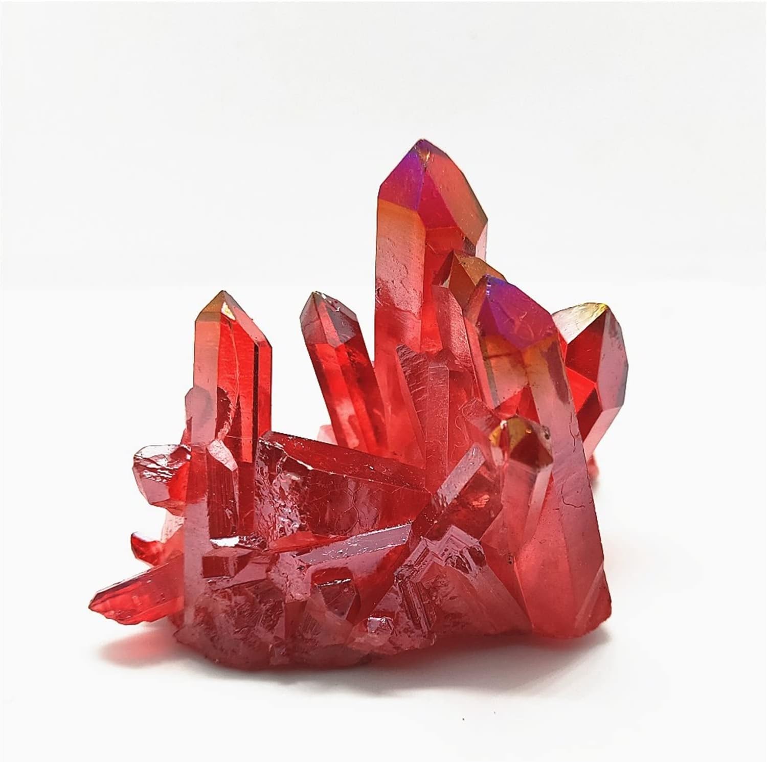 FLOAPA Natural Crystal Red Angel Aura Quartz Cluster with Titanium Coating Decoration Stone