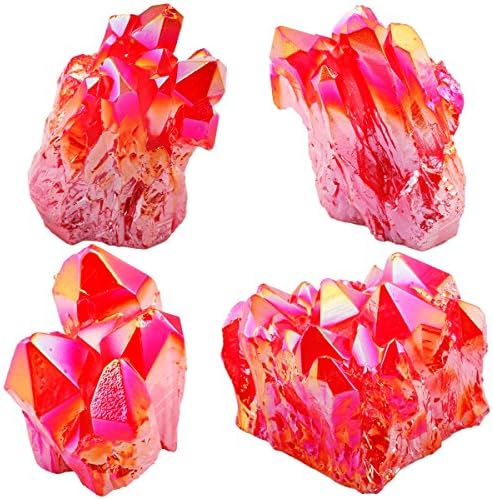 Rockcloud Healing Crystal Pack of 2 Natural Titanium Coated Fluorescent Red Rock Quartz Clusters