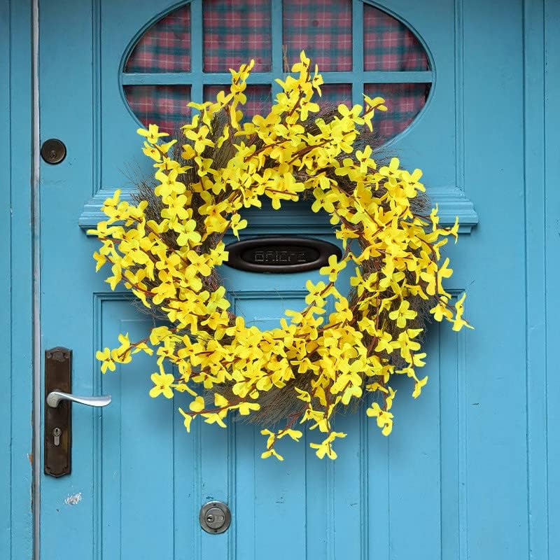 16 Inch Yellow Forsythia Door Wreath with Artificial Dried Branches