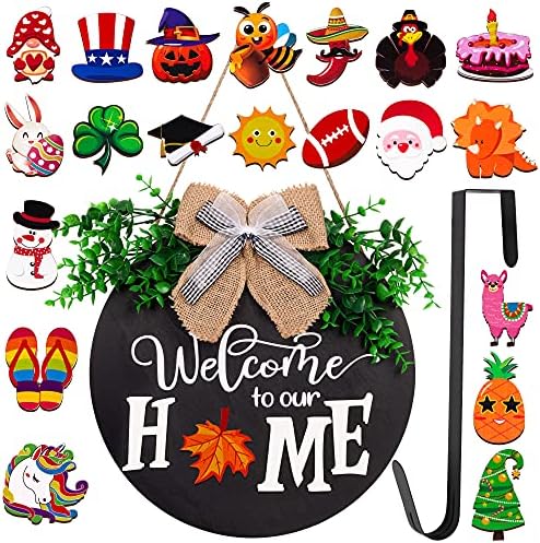 Interchangeable Seasonal Welcome Sign Front Door Decor - Home Porch Display Decorations
