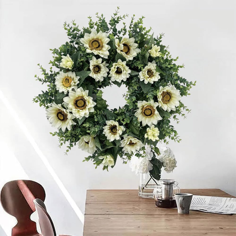 20 Inch Artificial Sunflower Wreath for Front Door