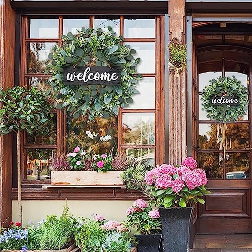Dremisland Green Eucalyptus Wreath with Welcome Sign 22in Decor