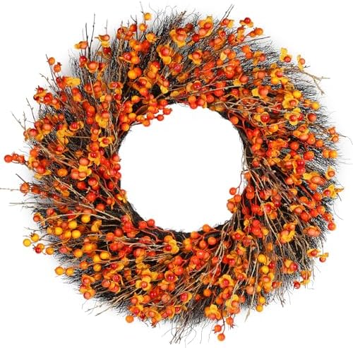 24 Inch Fall Wreath with Berry Accents for Front Door