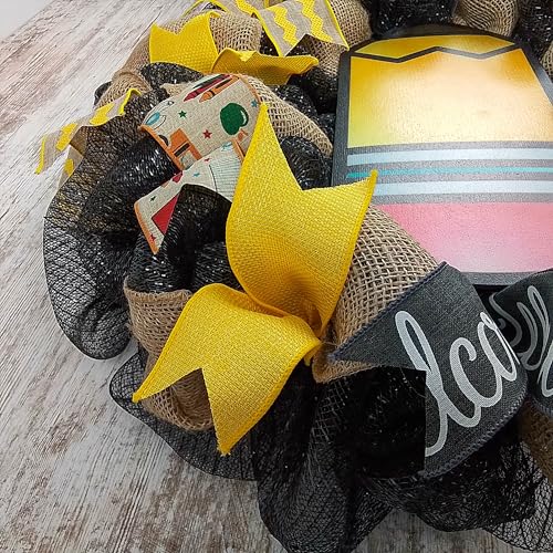 Pencil Teacher Classroom Wreath Black Yellow