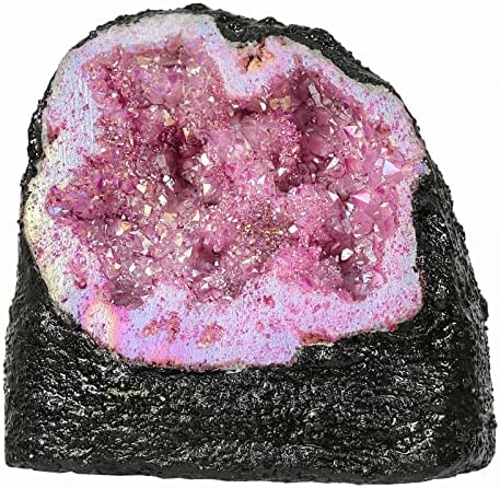 Rockcloud Rose Red Titanium Coated Crystal Geode for Home Office Decoration