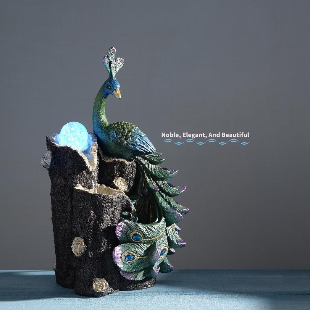 Kalona 1339 Inch Imitation Peacock Fountain with RGB LED Lights and Glass Rotating Ball