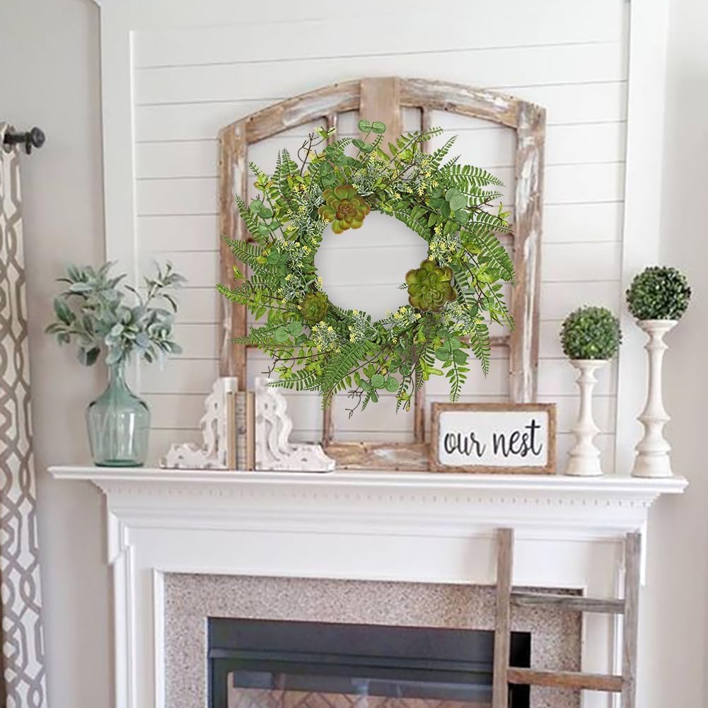24 Inch Artificial Fern Wreath for Front Door