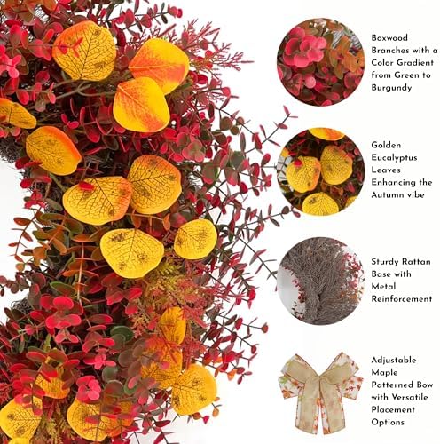 CYANBLOOM Fall Front Door Wreath 24 Inch